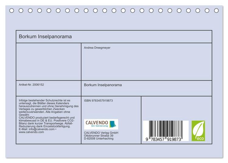 Produktbild: Borkum Inselpanorama (Tischkalender 2026 DIN A5 quer), CALVENDO Monatskalender