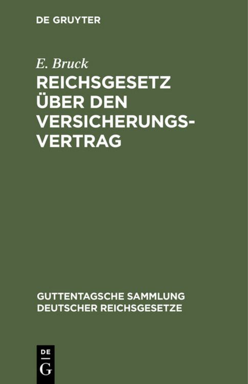 Produktbild: Reichsgesetz &uuml;ber den Versicherungsvertrag
