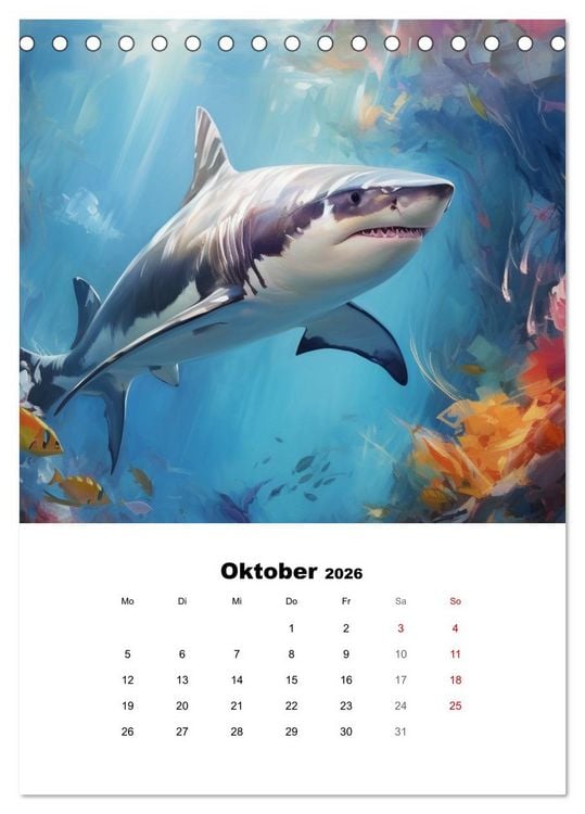 Produktbild: Tanz der Haie. Aquarelle von den K&ouml;nigen der Meere (Tischkalender 2026 DIN A5 hoch), CALVENDO Monatskalender