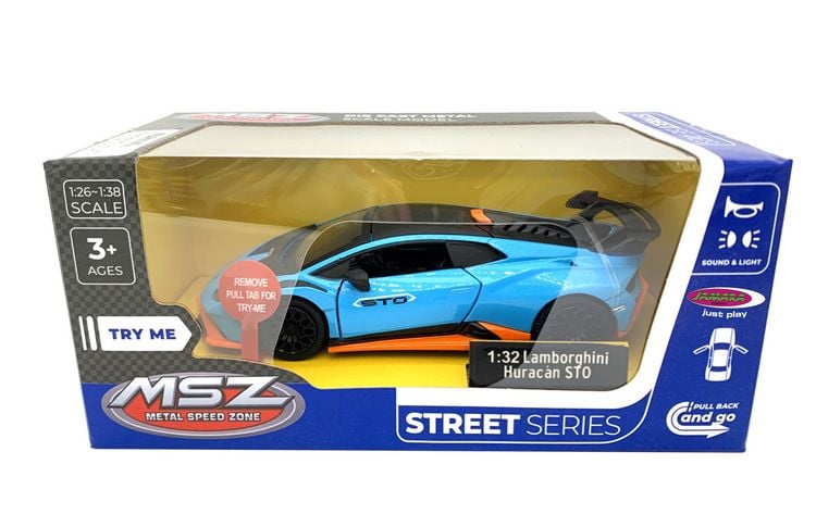 Produktbild: Lamborghini Hurac&aacute;n STO Diecast 1:32 blau inkl. Knopfzellen
