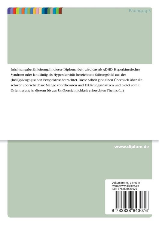 Produktbild: ADHD (Attention-deficit-hyperactivity-disorder) vom Blickwinkel der Heilp&auml;dagogik