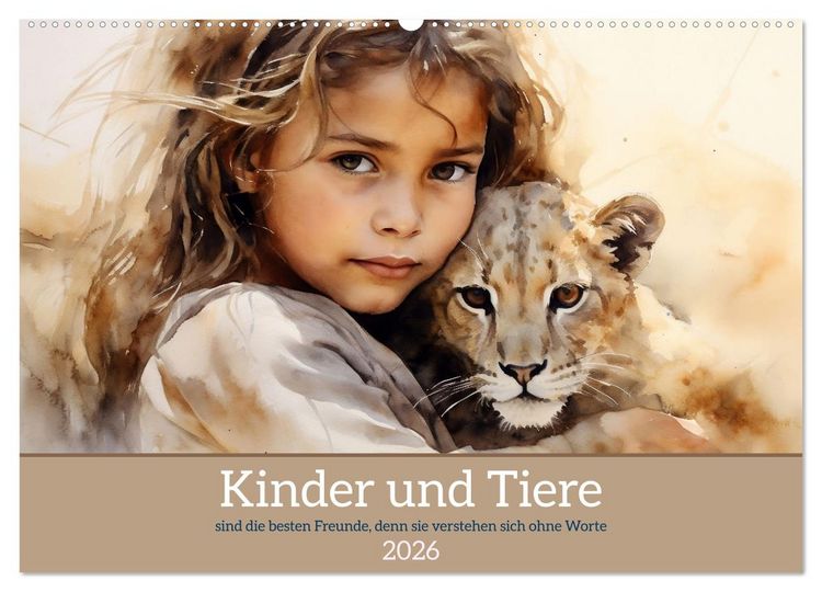 Produktbild: Kinder und Tiere (Wandkalender 2026 DIN A2 quer), CALVENDO Monatskalender
