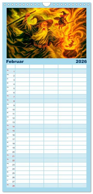 Produktbild: Familienplaner 2026 - Magische Meister - Kalender &uuml;ber Zauberer und ihre Kr&auml;fte mit 5 Spalten (Wandkalender, 21 x 45 cm) CALVENDO