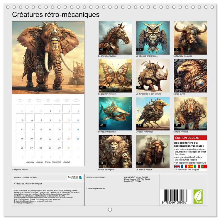 Produktbild: Cr&eacute;atures r&eacute;tro-m&eacute;caniques (Calendrier mural carr&eacute; 2026 30x30 cm) Calendrier double avec une page pour vos prises de notes