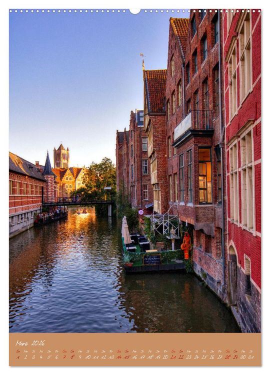 Produktbild: D&auml;mmerung in Gent und Br&uuml;gge (Wandkalender 2026 DIN A2 hoch), CALVENDO Monatskalender