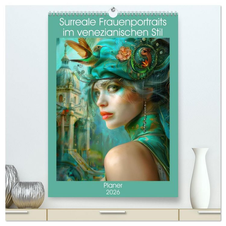 Produktbild: Surreale Frauenportraits im venezianischen Stil - Planer (hochwertiger Premium Wandkalender 2026 DIN A2 hoch), Kunstdruck in Hochglanz