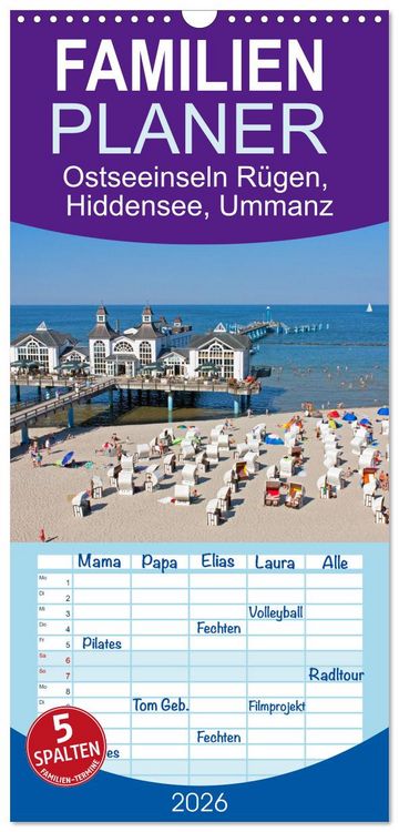 Produktbild: Familienplaner 2026 - Ostseeinseln R&uuml;gen, Hiddensee, Ummanz mit 5 Spalten (Wandkalender, 21 x 45 cm) CALVENDO