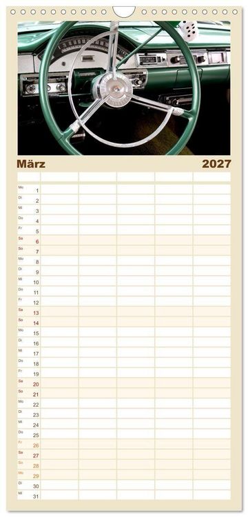 Produktbild: Familienplaner 2027 - Ikonische US-Car Armaturenbretter mit 5 Spalten (Wandkalender, 21 x 45 cm) CALVENDO