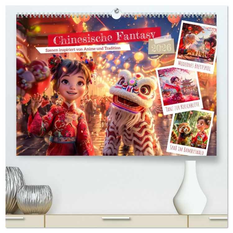 Produktbild: Chinesische Fantasy - Szenen inspiriert von Anime und Tradition (hochwertiger Premium Wandkalender 2026 DIN A2 quer), Kunstdruck in Hochglanz