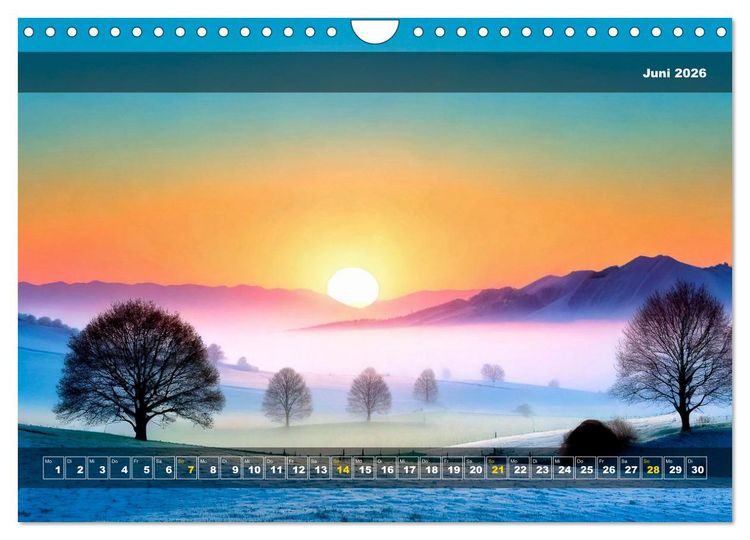 Produktbild: Verschneite Landschaft unter einer fahlen Wintersonne (Wandkalender 2026 DIN A4 quer), CALVENDO Monatskalender