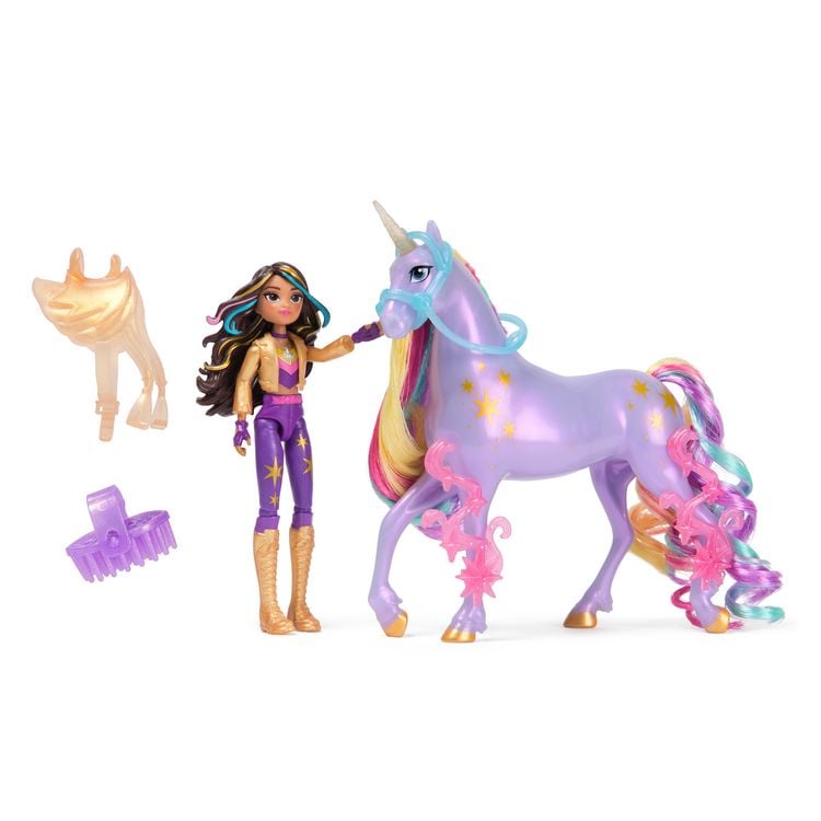 Produktbild: Unicorn Academy - Sophia und Einhorn Wildstar Set, 12 cm Figuren zur Netflix Serie mit Sattel, M&auml;hnen- und Schweifb&uuml;rste & Zubeh&ouml;r, ab 4 J.