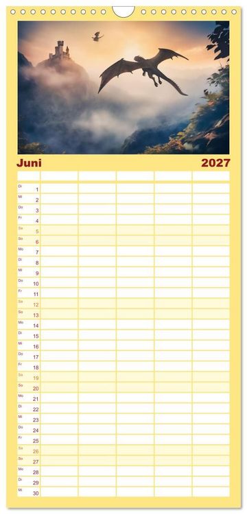 Produktbild: Familienplaner 2027 - Im Land der sch&ouml;nen Drachen mit 5 Spalten (Wandkalender, 21 x 45 cm) CALVENDO