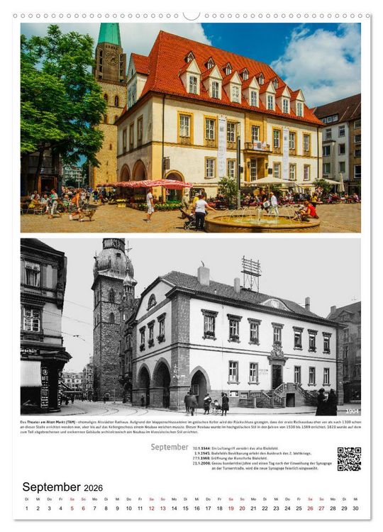 Produktbild: Bielefelder Fotomotive heute und damals mit historischen Ereignissen (Wandkalender 2026 DIN A2 hoch), CALVENDO Monatskalender