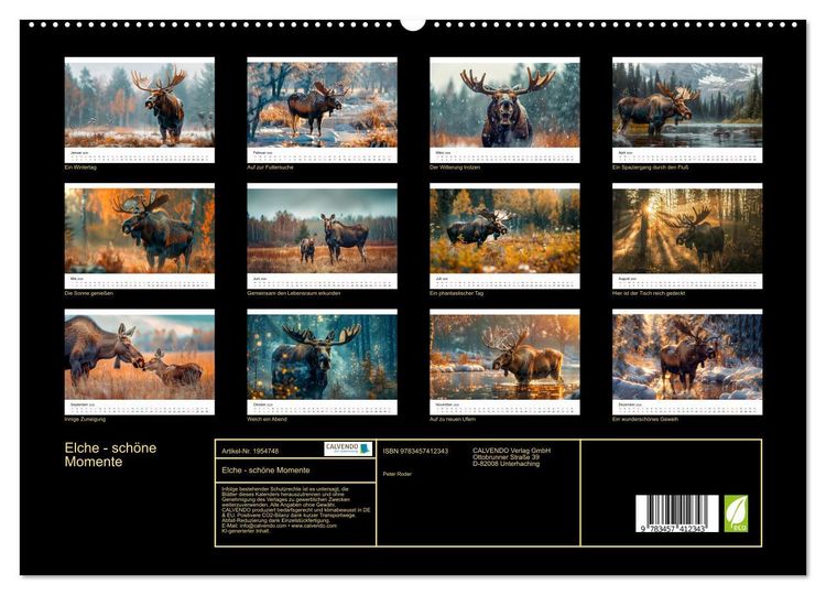 Produktbild: Elche - sch&ouml;ne Momente (hochwertiger Premium Wandkalender 2026 DIN A2 quer), Kunstdruck in Hochglanz