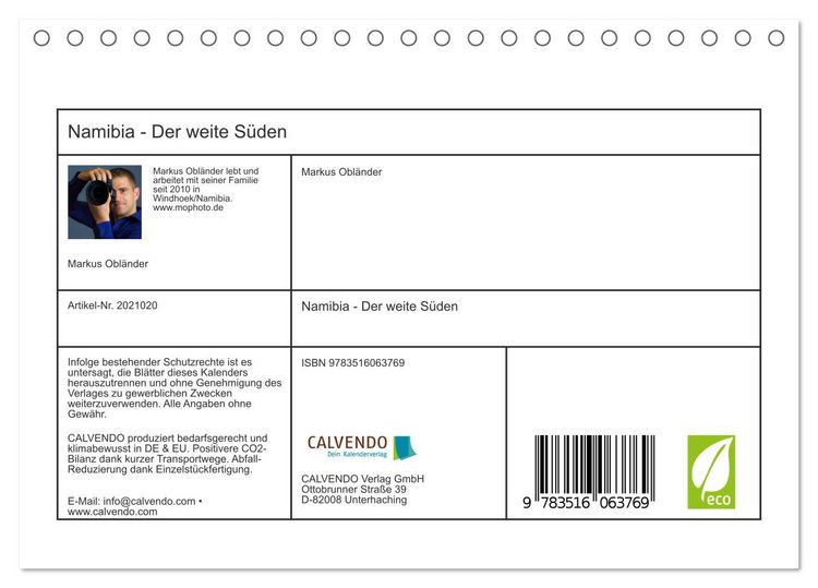 Produktbild: Namibia - Der weite S&uuml;den (Tischkalender 2026 DIN A5 quer), CALVENDO Monatskalender