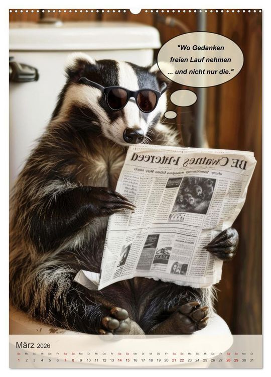 Produktbild: Tierisch lustiger Toilettenhumor (hochwertiger Premium Wandkalender 2026 DIN A2 hoch), Kunstdruck in Hochglanz