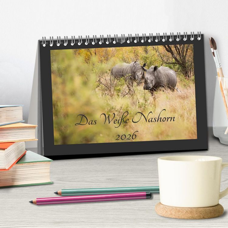 Produktbild: Das Wei&szlig;e Nashorn (Tischkalender 2026 DIN A5 quer), CALVENDO Monatskalender