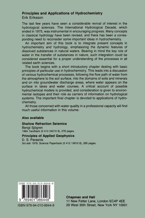 Produktbild: Principles and Applications of Hydrochemistry