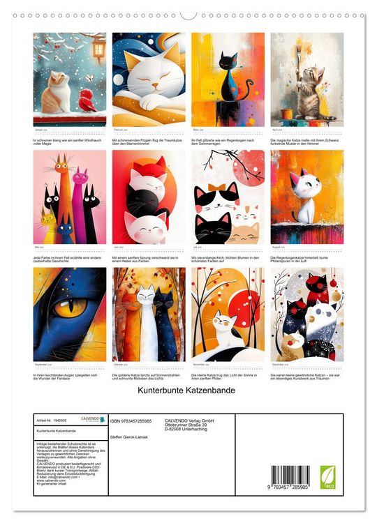 Produktbild: Kunterbunte Katzenbande (hochwertiger Premium Wandkalender 2026 DIN A2 hoch), Kunstdruck in Hochglanz