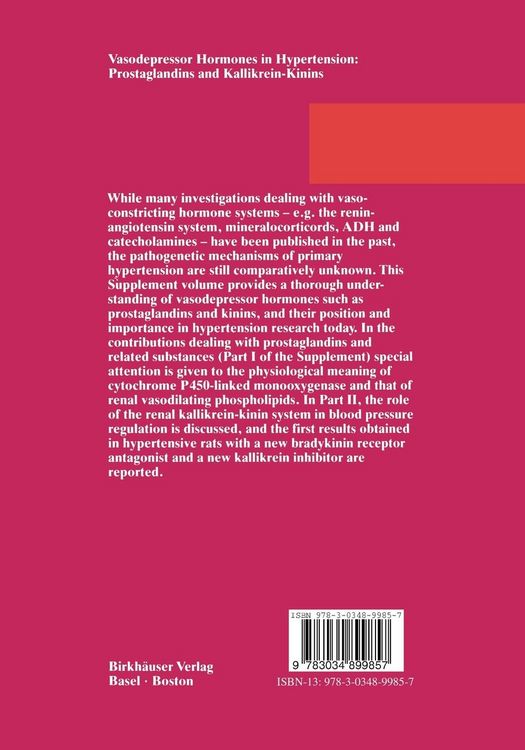 Produktbild: Vasodepressor Hormones in Hypertension: Prostaglandins and Kallikrein-Kinins