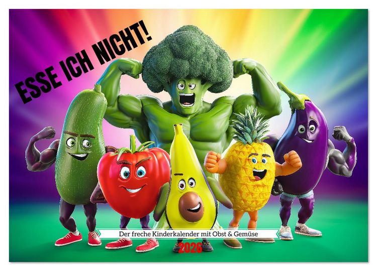 Produktbild: Esse ich nicht! Der freche Kinderkalender mit Obst & Gem&uuml;se (Wandkalender 2026 DIN A4 quer), CALVENDO Monatskalender