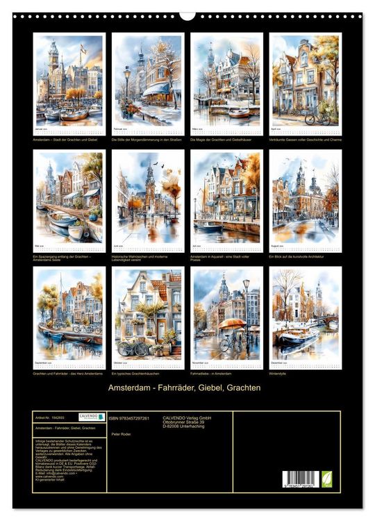 Produktbild: Amsterdam - Fahrr&auml;der, Giebel, Grachten (Wandkalender 2026 DIN A2 hoch), CALVENDO Monatskalender