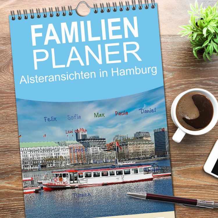 Produktbild: Familienplaner 2026 - Alsteransichten in Hamburg mit 5 Spalten (Wandkalender, 21 x 45 cm) CALVENDO