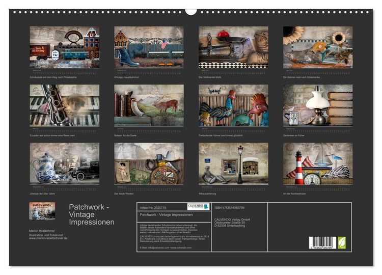 Produktbild: Patchwork - Vintage Impressionen (Wandkalender 2026 DIN A2 quer), CALVENDO Monatskalender