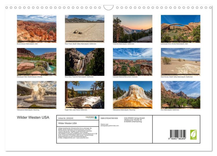 Produktbild: Wilder Westen USA (Wandkalender 2026 DIN A3 quer), CALVENDO Monatskalender