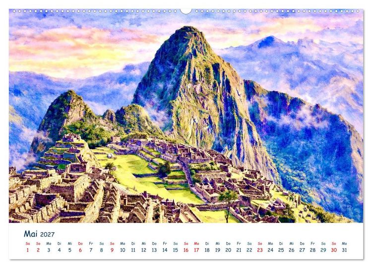 Produktbild: Reisetr&auml;ume Traumreisen. Die sch&ouml;nsten Reiseziele der Welt in Watercolor (hochwertiger Premium Wandkalender 2027 DIN A2 quer), Kunstdruck in Hochglanz