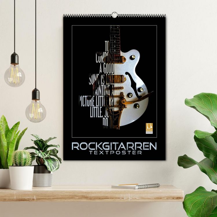 Produktbild: Rockgitarren Textposter (Wandkalender 2026 DIN A2 hoch), CALVENDO Monatskalender