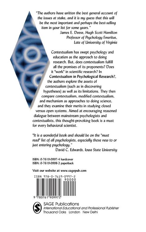 Produktbild: Contextualism in Psychological Research?
