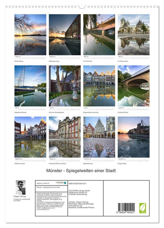 Produktbild: M&uuml;nster - Spiegelwelten einer Stadt (hochwertiger Premium Wandkalender 2026 DIN A2 hoch), Kunstdruck in Hochglanz