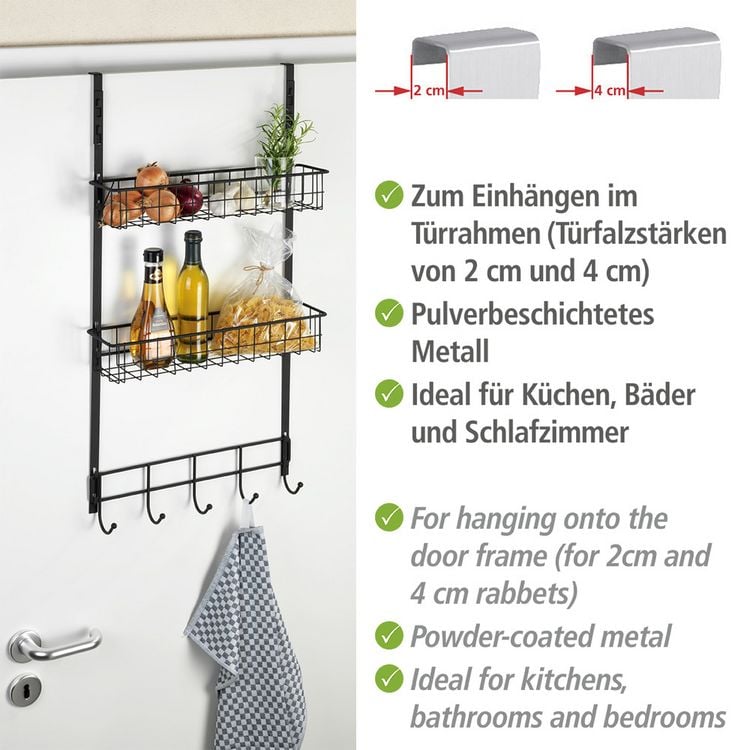 Produktbild: T&uuml;rregal Schwarz, mit 2 K&ouml;rben und 5 Haken