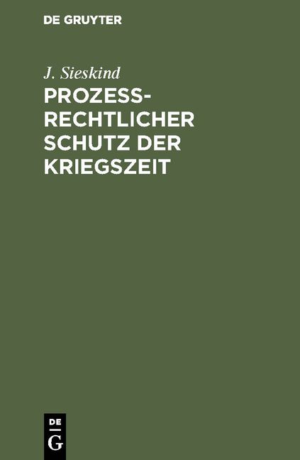 Produktbild: Proze&szlig;rechtlicher Schutz der Kriegszeit