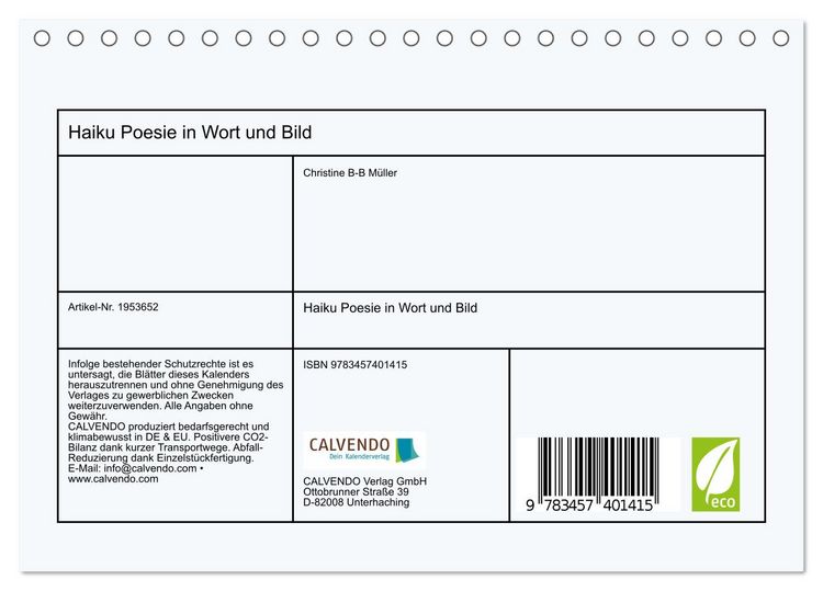 Produktbild: Haiku Poesie in Wort und Bild (Tischkalender 2026 DIN A5 quer), CALVENDO Monatskalender