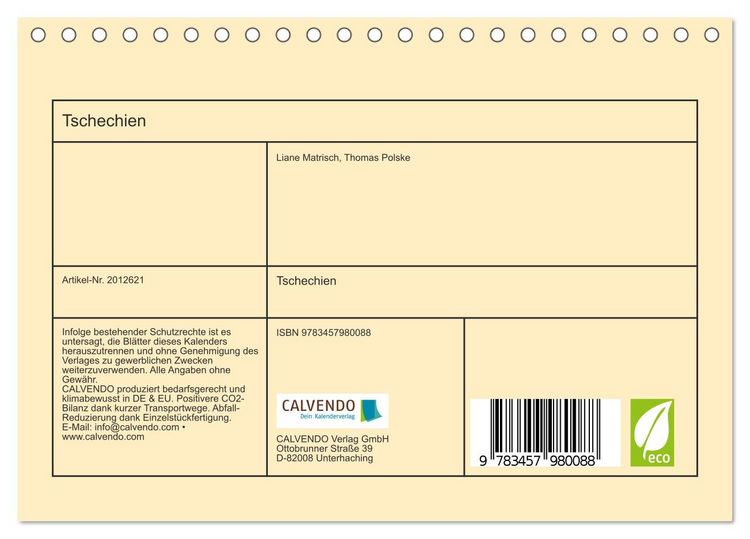 Produktbild: Tschechien (Tischkalender 2026 DIN A5 quer), CALVENDO Monatskalender