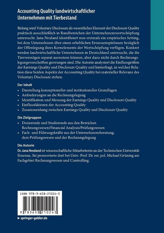 Produktbild: Accounting Quality landwirtschaftlicher Unternehmen mit Tierbestand
