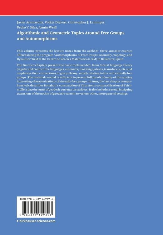 Produktbild: Algorithmic and Geometric Topics Around Free Groups and Automorphisms