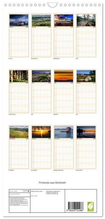 Produktbild: Familienplaner 2026 - Finnlands raue Sch&ouml;nheit mit 5 Spalten (Wandkalender, 21 x 45 cm) CALVENDO