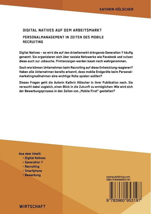 Produktbild: Digital Natives auf dem Arbeitsmarkt. Personalmanagement in Zeiten des Mobile Recruiting