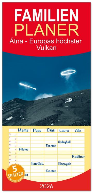 Produktbild: Familienplaner 2026 - &Auml;tna - Europas h&ouml;chster Vulkan mit 5 Spalten (Wandkalender, 21 x 45 cm) CALVENDO