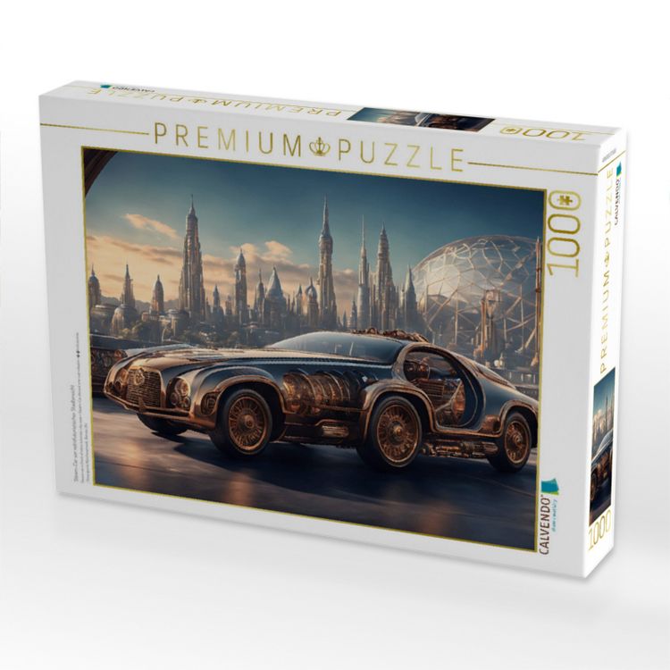 Produktbild: CALVENDO Puzzle Steam-Car vor retrofuturistischer Stadtansicht | 1000 Teile Lege-Gr&ouml;&szlig;e 64x48cm Foto-Puzzle f&uuml;r gl&uuml;ckliche Stunden