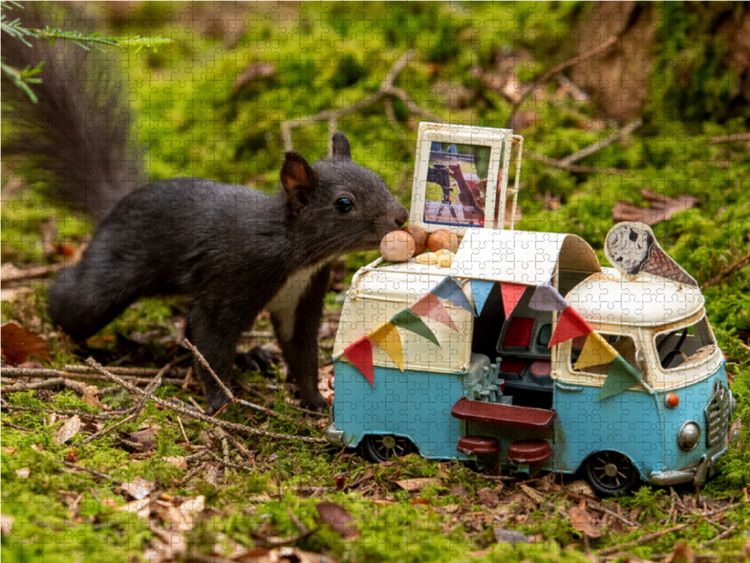 Produktbild: CALVENDO Puzzle Es gibt Nuss-Eis, liebes Schwarzwald-Eichh&ouml;rnchen! | 1000 Teile Lege-Gr&ouml;&szlig;e 64x48cm Foto-Puzzle f&uuml;r gl&uuml;ckliche Stunden