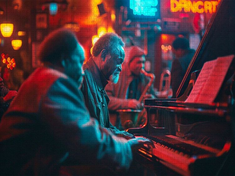 Produktbild: CALVENDO Puzzle Kreatives Spiel im Jazzclub - Klavier Musik | 1000 Teile Lege-Gr&ouml;&szlig;e 64x48cm Foto-Puzzle f&uuml;r gl&uuml;ckliche Stunden