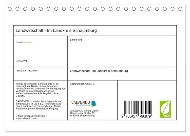 Produktbild: Landwirtschaft - Im Landkreis Schaumburg (Tischkalender 2026 DIN A5 quer), CALVENDO Monatskalender