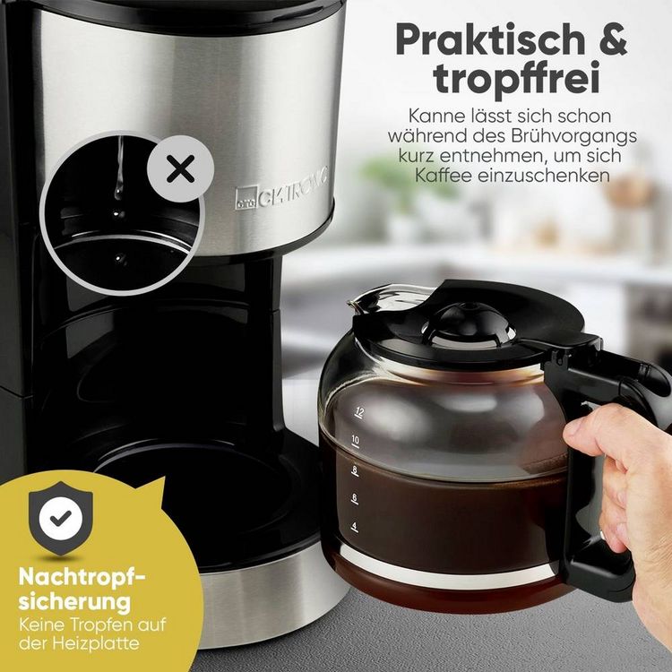 Produktbild: Clatronic KA 3808 Kaffeemaschine Edelstahl Fassungsverm&ouml;gen Tassen=12 Warmhaltefunktion, Glaskanne