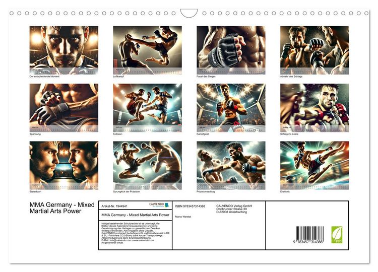 Produktbild: MMA Germany - Mixed Martial Arts Power (Wandkalender 2026 DIN A3 quer), CALVENDO Monatskalender
