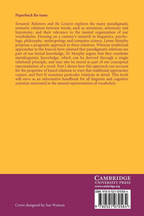 Produktbild: Semantic Relations and the Lexicon