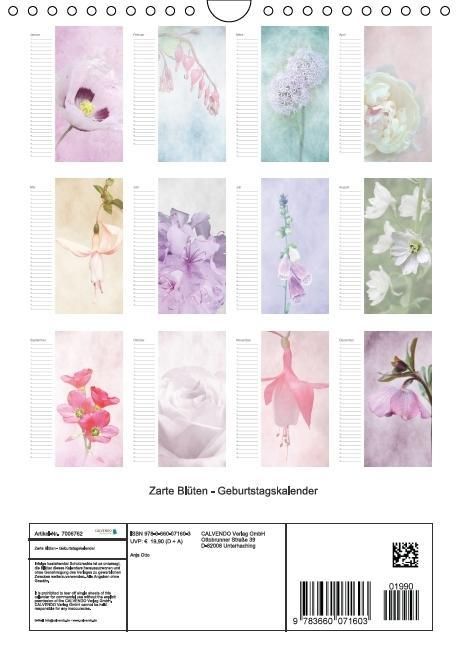 Produktbild: Zarte Bl&uuml;ten / Geburtstagskalender (Wandkalender immerw&auml;hrend DIN A4 hoch)